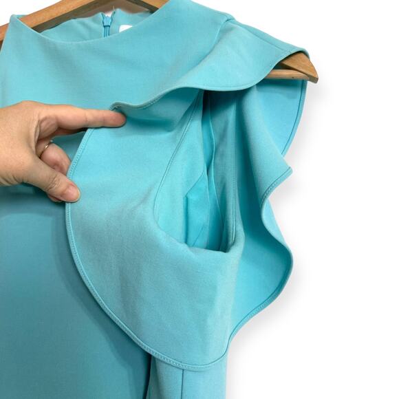 Black Halo Teal Pabla One Sleeve High Neck Mini Sheath Dress Women's Size 12 - Picture 6 of 13